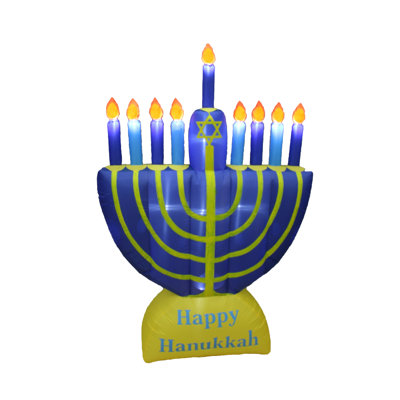 6 Foot Tall Lighted Inflatable Happy Hanukkah Menorah Candles Scene Indoor / Outdoor Blow Up Holiday Yard Decoration