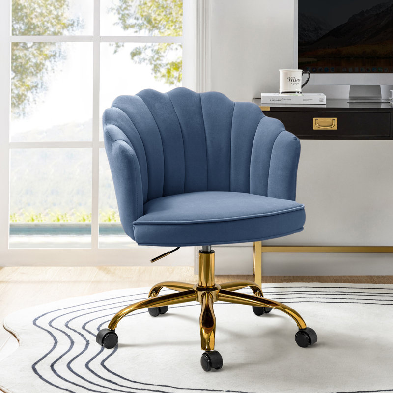 Belanda 23'' W Modern Velvet  Task Chair with Tufted Back, Slate Blue