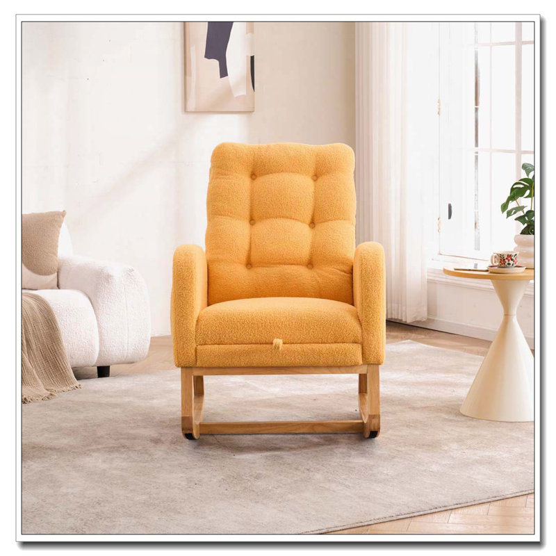Chaise berçante avec repose-pieds à haut dossier, Jaune