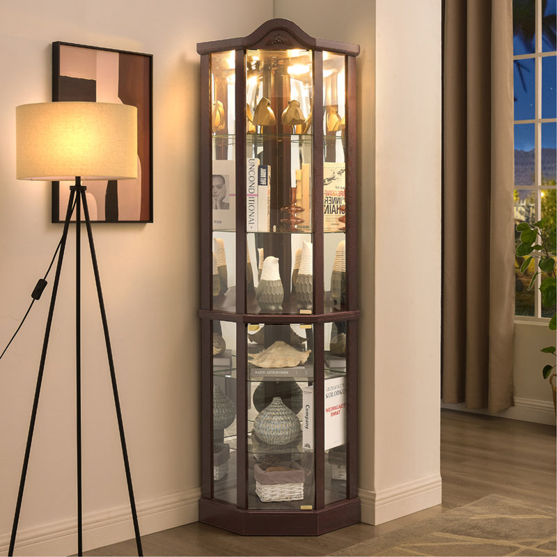 Armoire vitrée d'angle vitrée lumineuse avec tablettes réglables Armoire à vin sculptée parfaite pour la maison ou le bureau