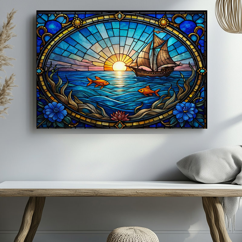 Reproduction d'art sur toile, voilier, coucher de soleil, océan, 30 x 40 in