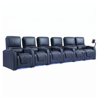 Premium Top Grain Leather Zero Gravity Power Reclining Home Theater Seating With 7-Color LED Ambient Lighting, Adjustable Headrest, USB Charging & Cup Holders