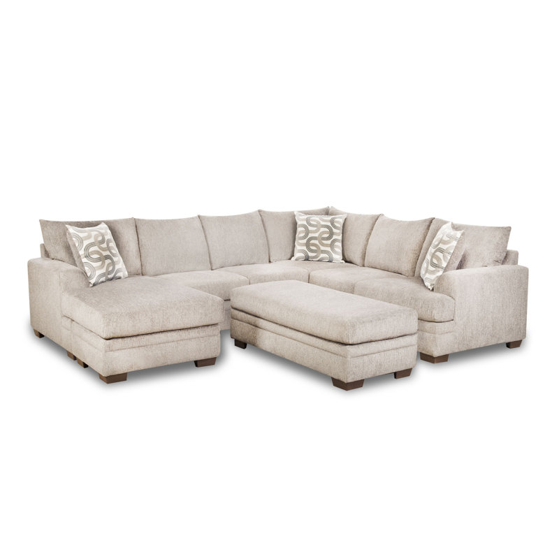 Canapé modulaire avec repose-pieds gauche Torleif, Polyester crème