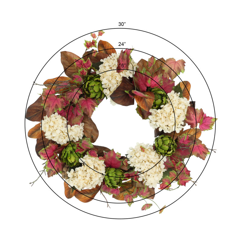 24" Hydrangea Fall Wreath with Ivy and Artichokes