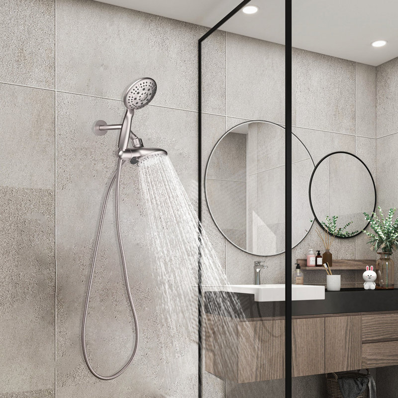 3-Way Shower Head Combo, 48-Setting, High Pressurehand, Held Shower & Rain Shower， Stainless Steel Hose, Brushed Nickel