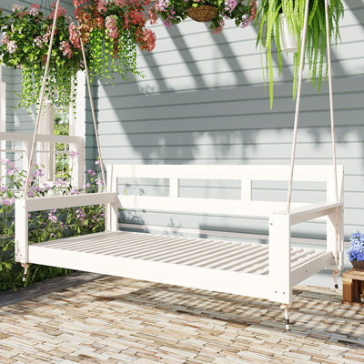 Premium Acacia Wood Twin Swing Bed with High Back and Arms for Outdoor Relaxation and Durability by Hokku Designs