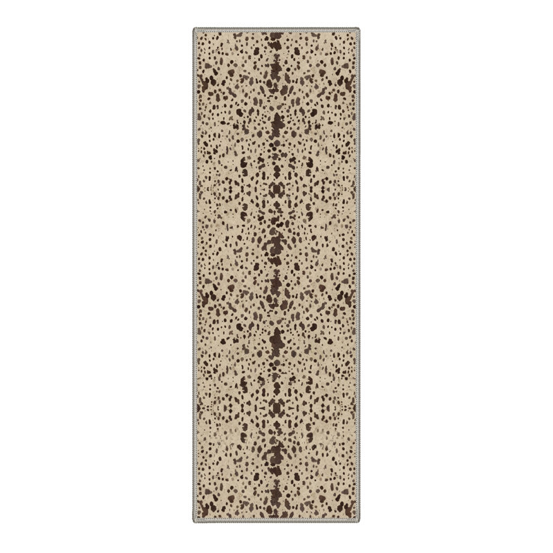 Cielo Animal Print Cowhide Machine Washable Mocha Beige Indoor Area Rug with Non-Slip Backing, Runner 2'3" x 6'