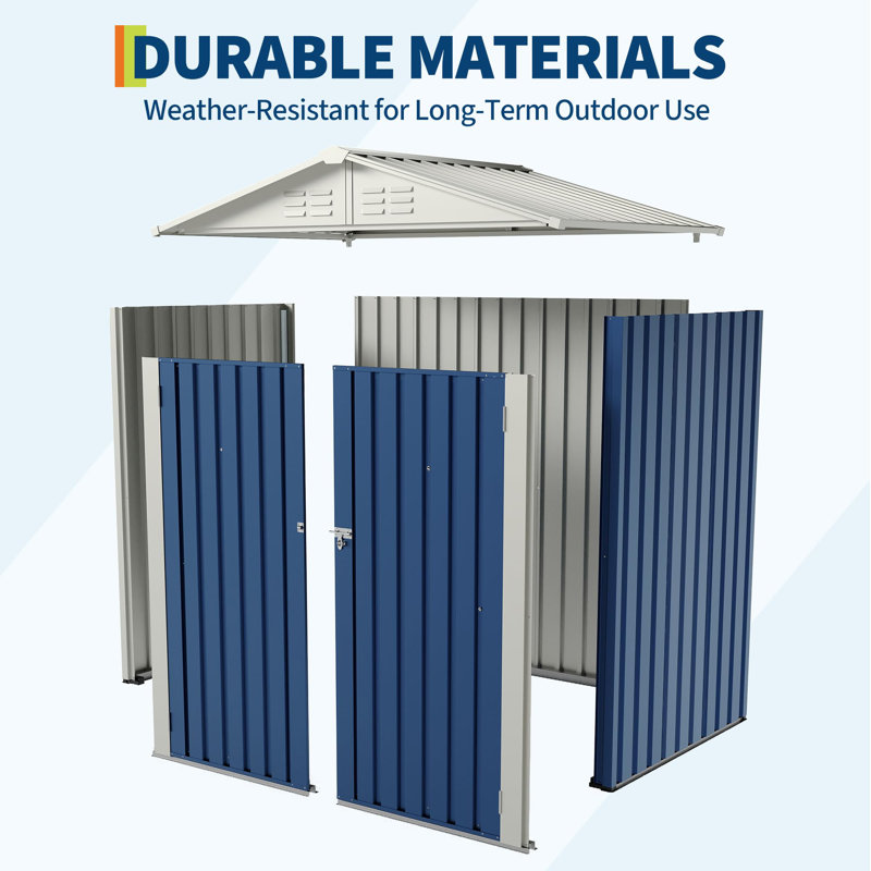 Heavy-Duty Metal Outdoor Storage Shed 6x4 ft – Lockable Double Doors, Gable Roof, Waterproof & Rustproof Backyard Storage for Tools, Bikes, Patio (Navy Blue)