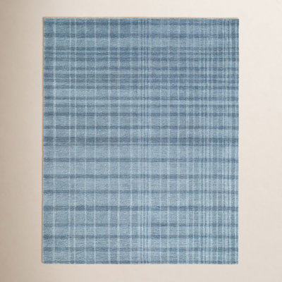 Sanura Blue Hand-Tufted Plaid Wool Rug