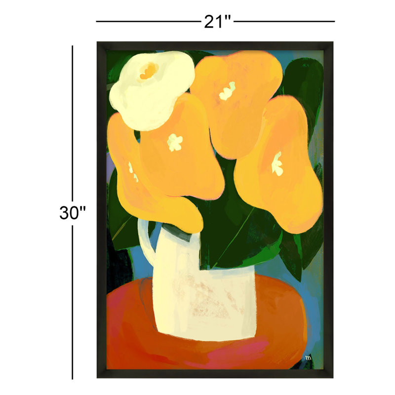 My Yellow Flowers Painting by StudioM, Black Framed, 30" H x 21" W x 1.25" D
