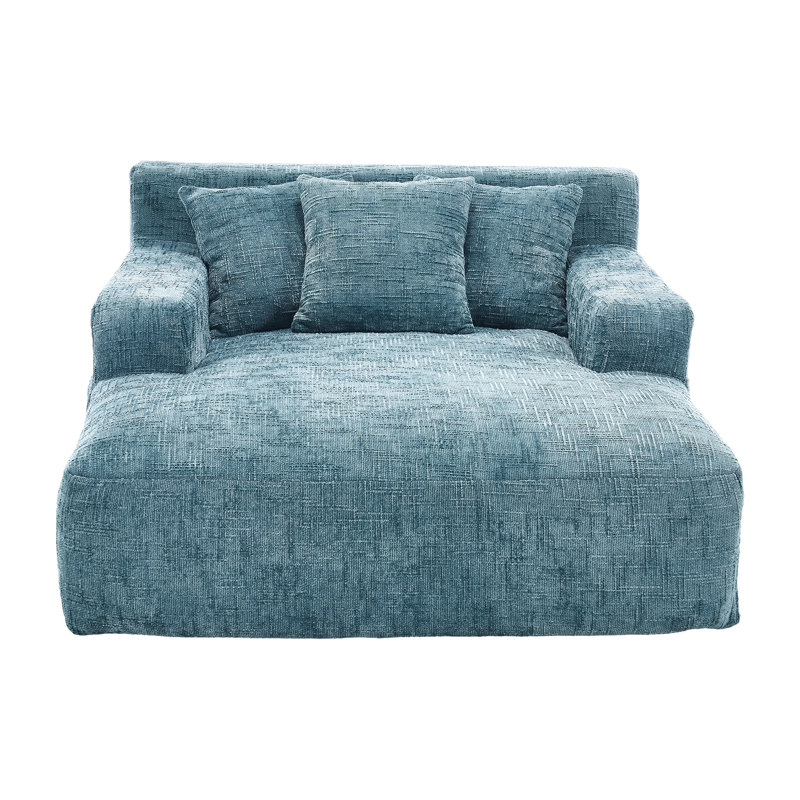 Fauteuil paresseux en chenille bleu menthe avec trois coussins - parfait pour les loisirs quotidiens dans la chambre à coucher