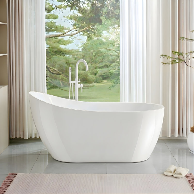 Amara Acrylic Freestanding Soaking Bathtub, 28.37" H x 59" L x 28.37" W, Pure White