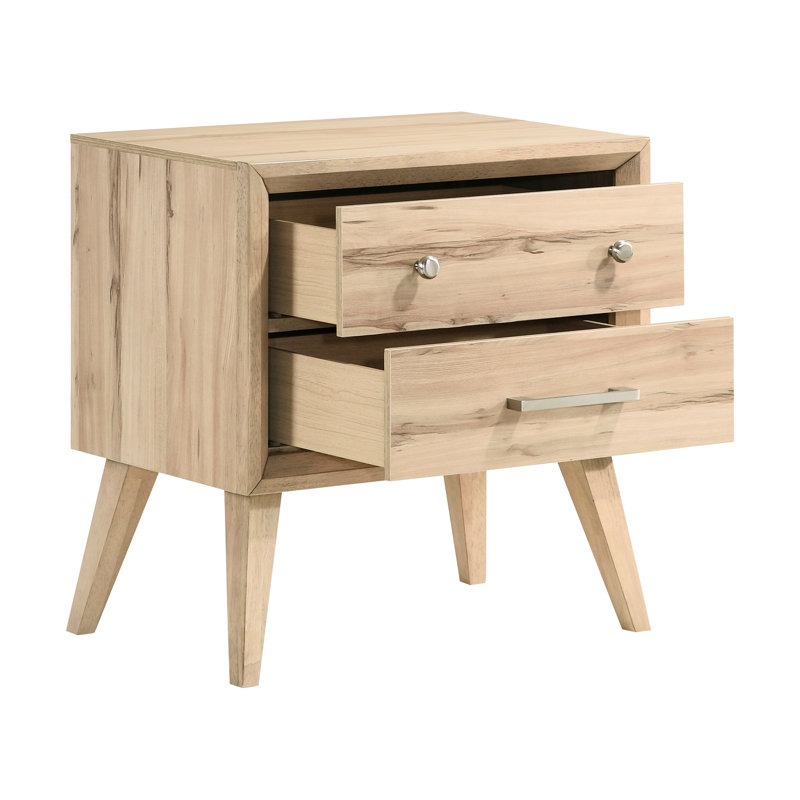 Table de chevet en chêne naturel avec 2 tiroirs, pièce classique de style Mid-Century 2 po pour chambre à coucher, style utilisation