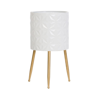 Zoe Glam Indoor Metal Pot Planter With 3-Leg Metal Base