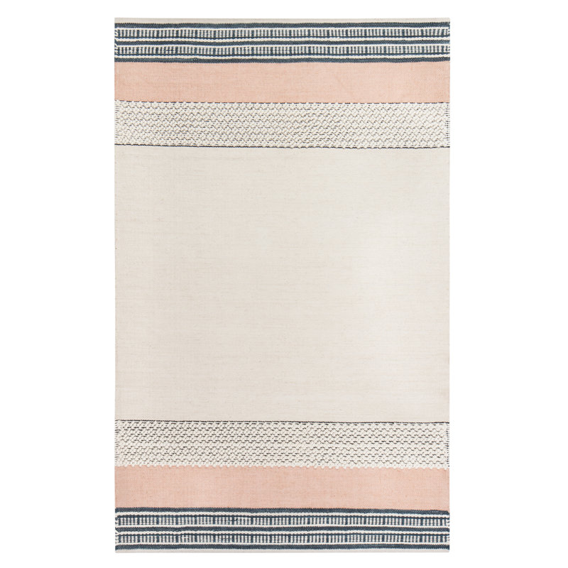 Tapis rayé ivoire / gris tissé à plat à la main Pétrolia, Rectangle 8 pi x 10 pi