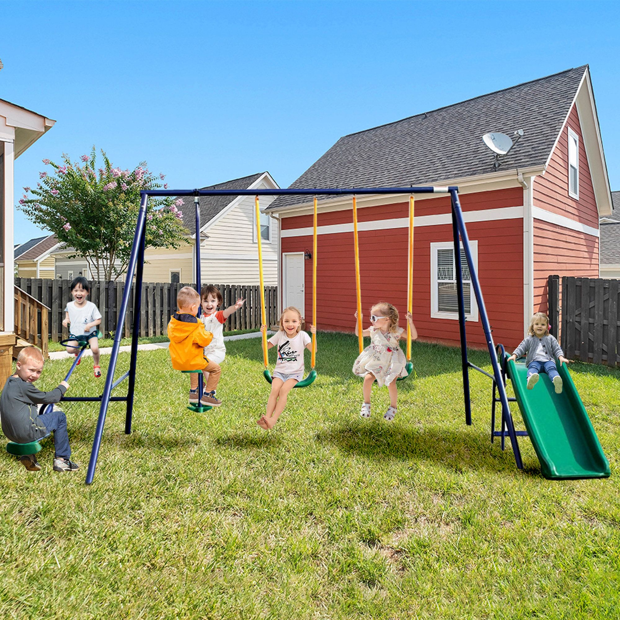 Dream Glider Swing Heavy Duty Metal Swing Set With Saucer Swing