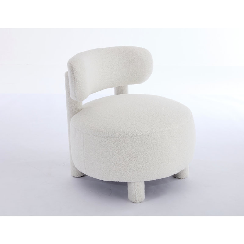 063-Teddy Fabric Armless Accent Chair With Curved Backrest And Solid Wood Legs Upholstered Chair Slipper Side Chair  For Primary Living Space Bedroom Vanity Room Or Reading Room ,White