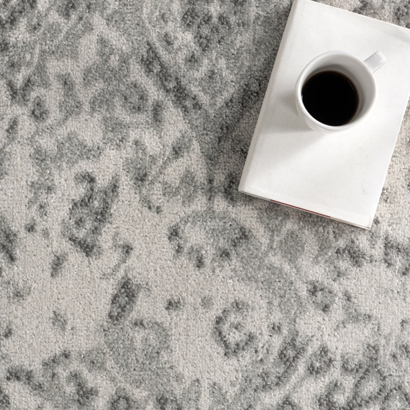Almirka Medallion Runner Rug for Living Room Bedroom Dining Room Entryway Hallway Kitchen, Ivory/Grey, Oval 5' x 7'5"