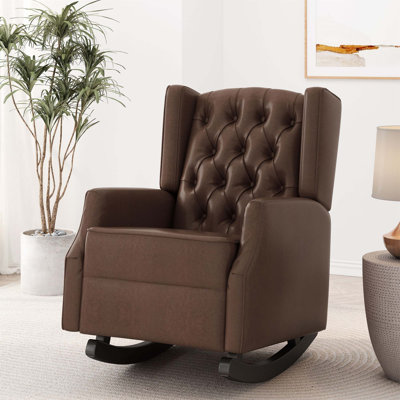 Chaise berçante contemporaine à oreilles avec capitonnage à boutons et chaises berçantes en bois de bouleau pour plus de confort et de style