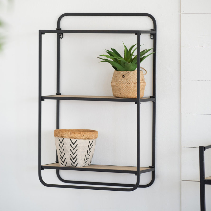 3 Piece Iron,Solid Wood Bracket Shelf