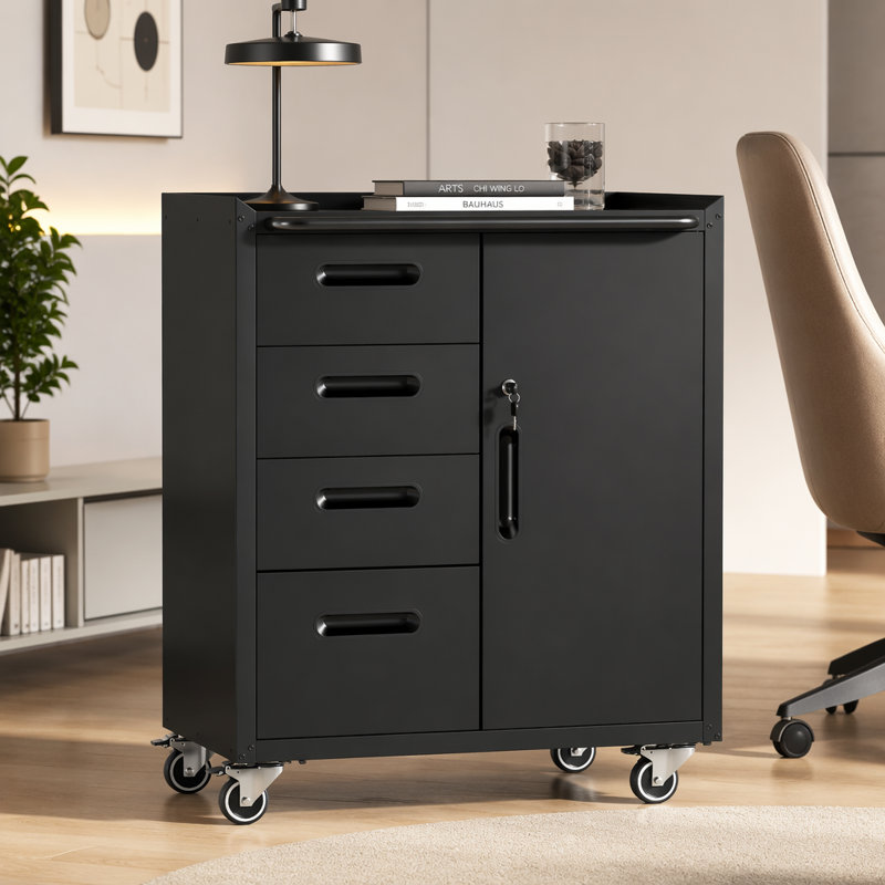 Armoire de rangement robuste en métal avec roulettes - Armoire de rangement pour outils, Black