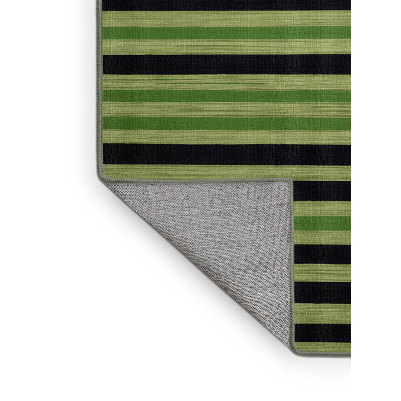 Tapis vert à rayures horizontales lavable à la machine, Rond 4 pi