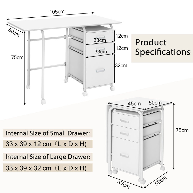 Ryilee Foldable Steel Writing Desk