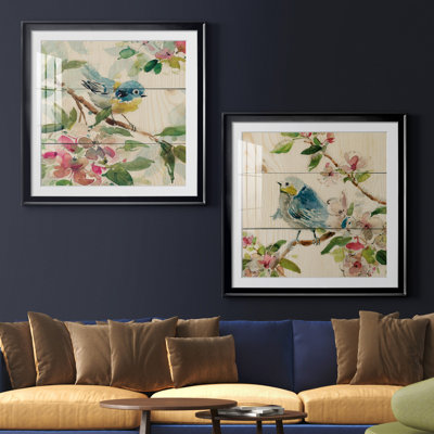 «Birds And Blossoms I», reproduction de l'histoire naturelle, avec passe-partout mat et encadré sous verre, ensemble de 2, art mural