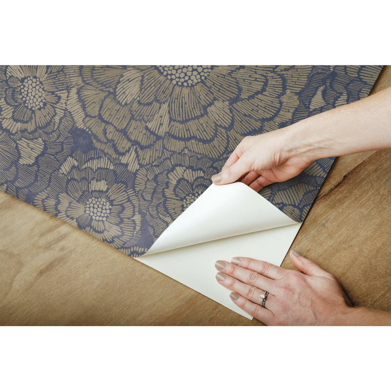 Peel & Stick Floral Roll, Blue/Taupe