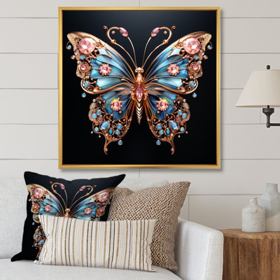 «Blue and Pink Crystal Butterfly I», art mural papillon