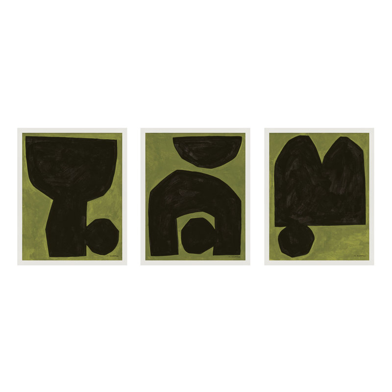 Module On Green Set Of 3 Painting by Michael Kempen, 38" H x 90" W x 1.25" D, White