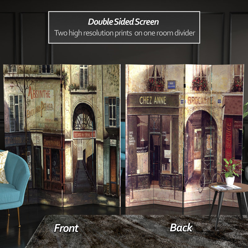 70.88" x 94" Double Sided French Cafe 6 Panel Room Divider, 4 Panels