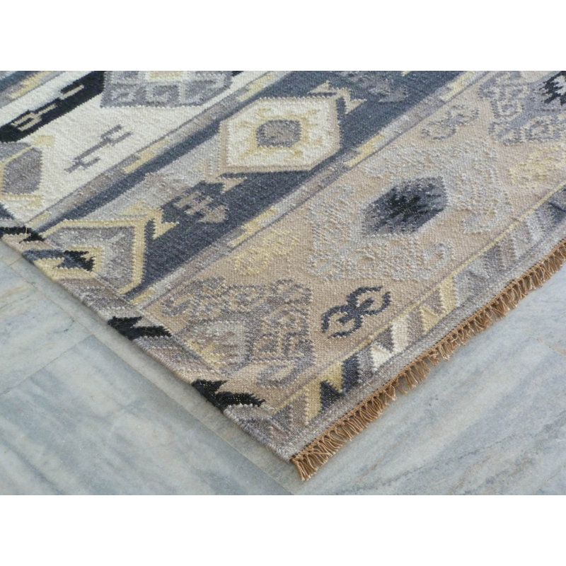 Tapis gris en laine fait à la main Laskie Southwestern, Rectangle 5 pi x 8 pi