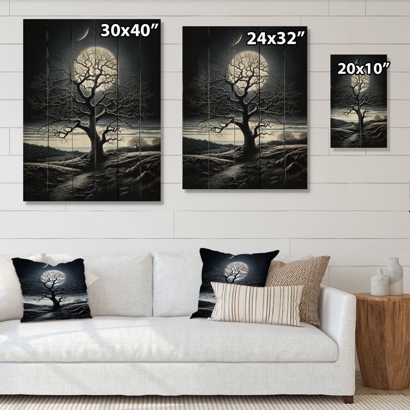 Arbre sérénade au clair de lune - Reproduction d'arbres sur bois, H 20 po x l 10 po x P 0,78 po