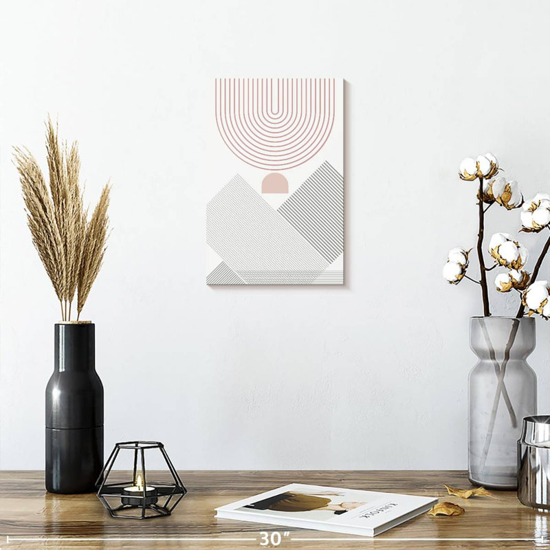 Avery moderne Mid-Century abstrait rose gris III, H 12 po x l 8 po