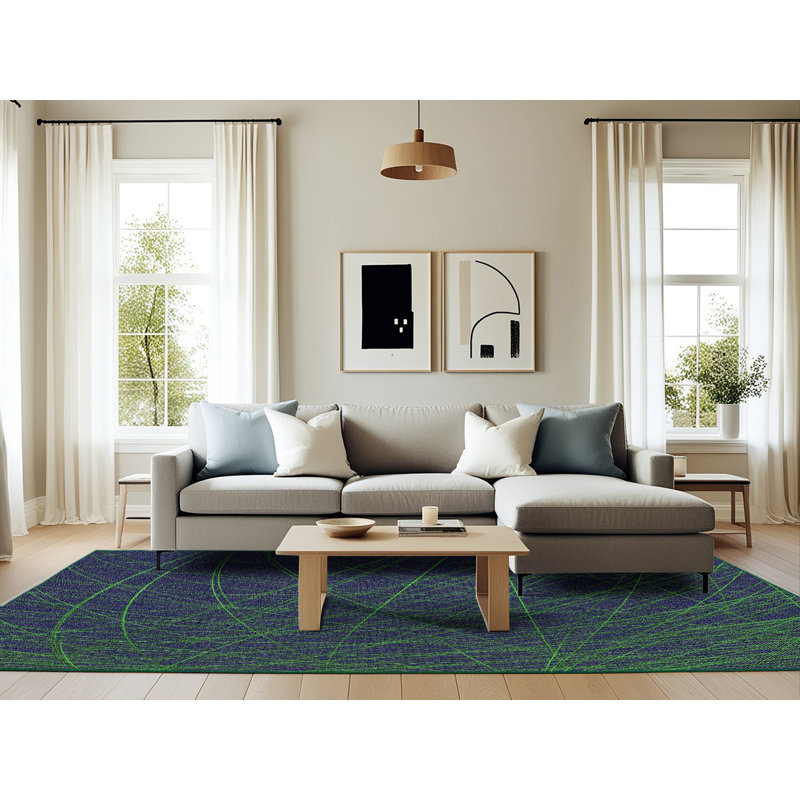 Tapis abstrait vert / bleu marine, Rectangle 6 pi x 9 pi