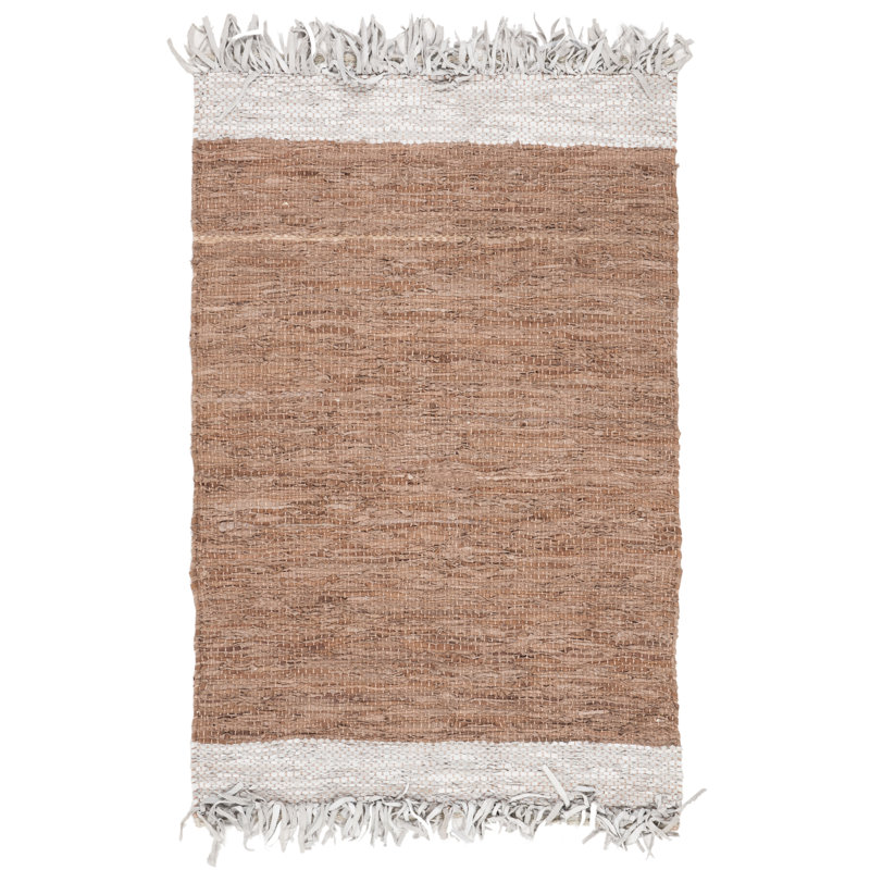 Tapis rayé en cuir / coton tissé à la main Exley, Rectangle 3 pi x 5 pi