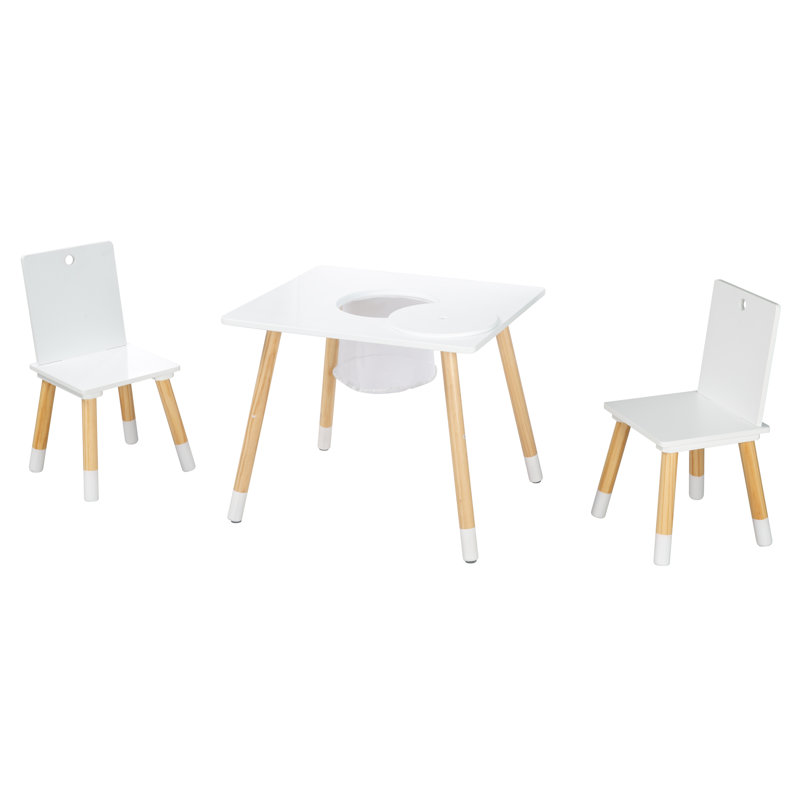 3 Piece Rectangular Activity Table Chair Set, White/Natural