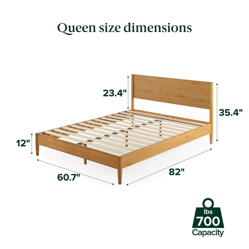 Whitman Low Profile Mid-Century Modern Platform Bed, Queen, Brown