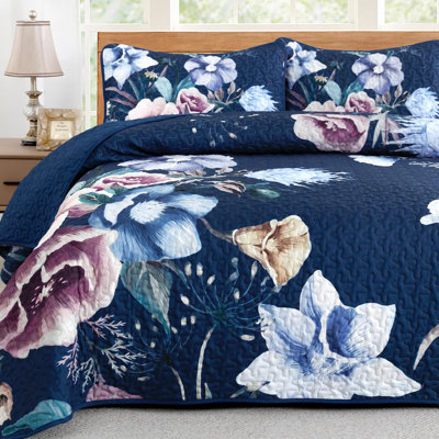 3-Pieces Boho Floral Quilt Set Soft Microfiber Lightweight Quilted Bedding Sets with 2 Pillow Shams for All Season