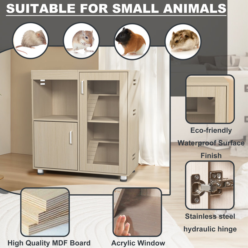 Cage à hamster spacieuse 31,5 "à 4 niveaux en bois, Teck