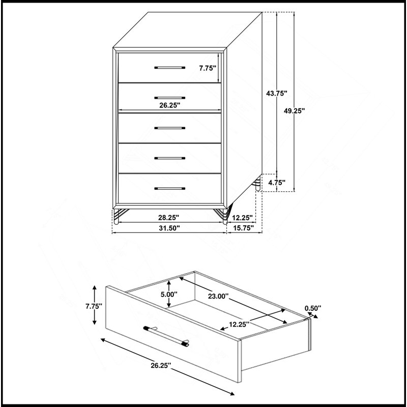 Commode blanche 5 tiroirs Chesney