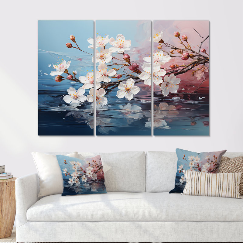 Magnifique fleur de pommier - ensemble de salon d'art mural champ de fleurs, Toile tendue, H 32 po x l 48 po x P 1 po