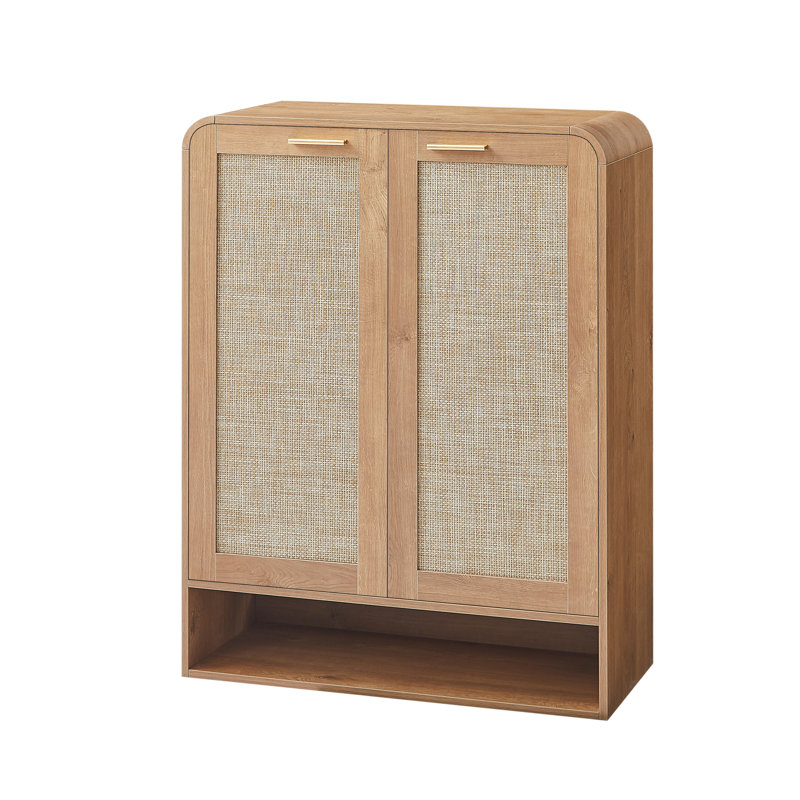 Rattan 5-Tier Shoe Storage Cabinet With Adjustable Shelves, Caramel Wood