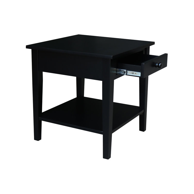 Table de bout en bois massif avec rangement Tiller, Noir