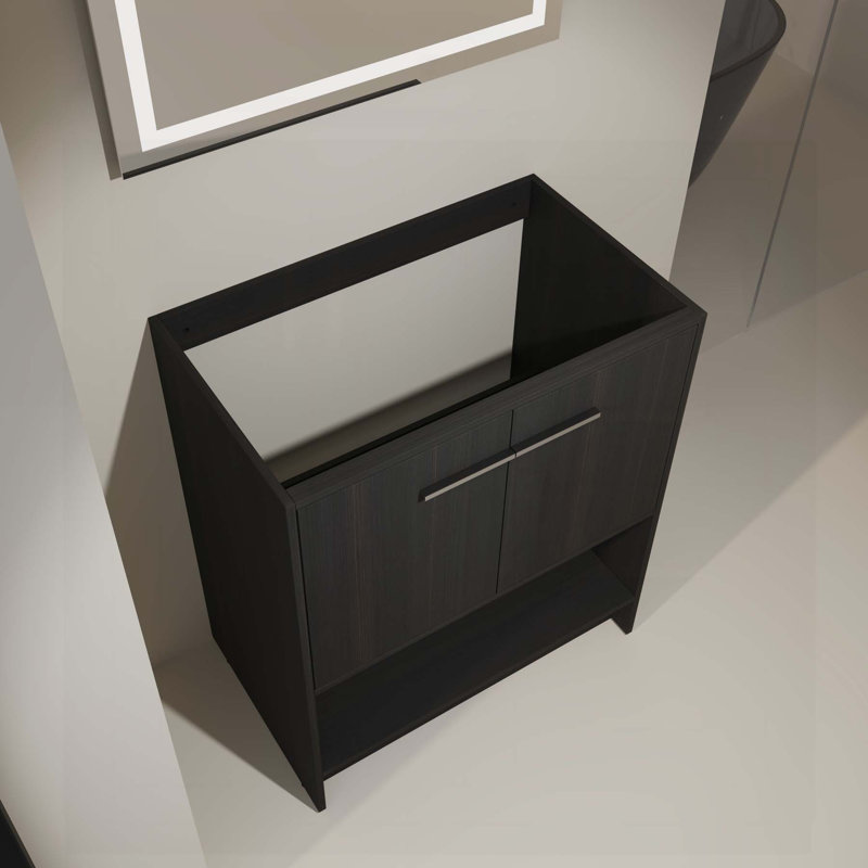 Meuble-lavabo autoportant élégant avec rangement ouvert et fabrication durable, Chêne foncé