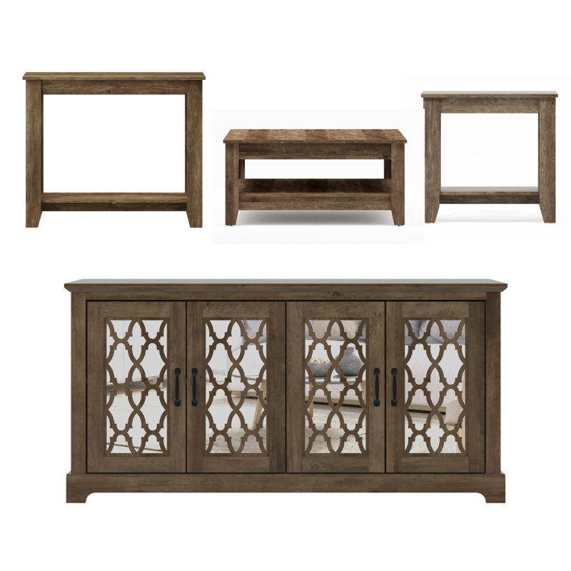 Weddel Basilico Transitional Coordinated 4 Piece Living Room Set, Knotty Oak