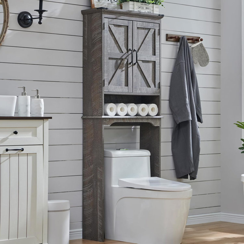 Farmhouse Over The Toilet Storage Cabinet, Wood Bathroom Cabinet With Adjustable Shelf, Gray