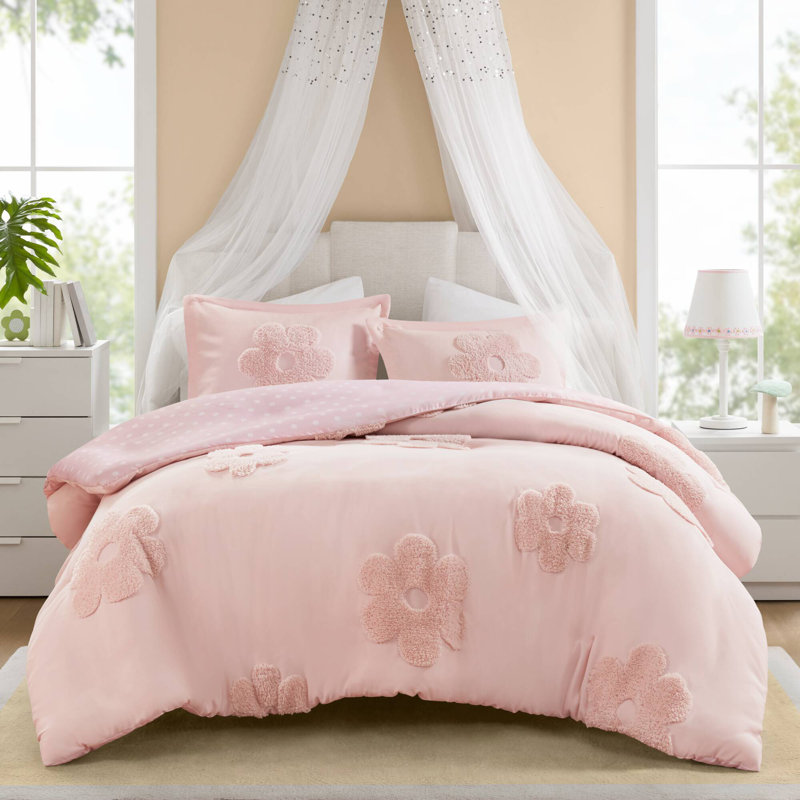 Ensembles de literie en chenille à motif floral réversible, rose, grand, douillet