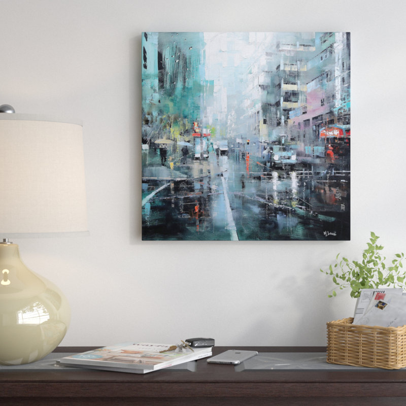 « montréal turquoise pluie », impression sur toile, H 12 po x l 12 po x P 1,5 po, Toile tendue, Pas de tapis